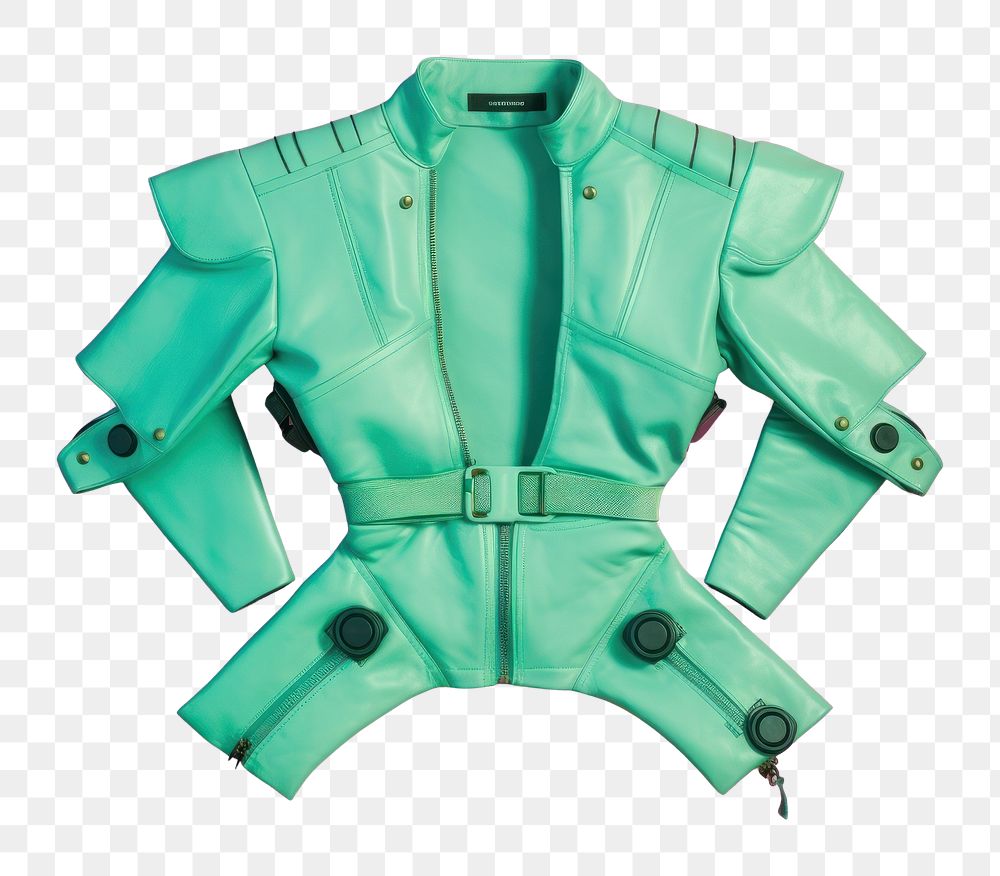 PNG  Flat lay photo of cyberpunk jacket lifejacket clothing apparel.