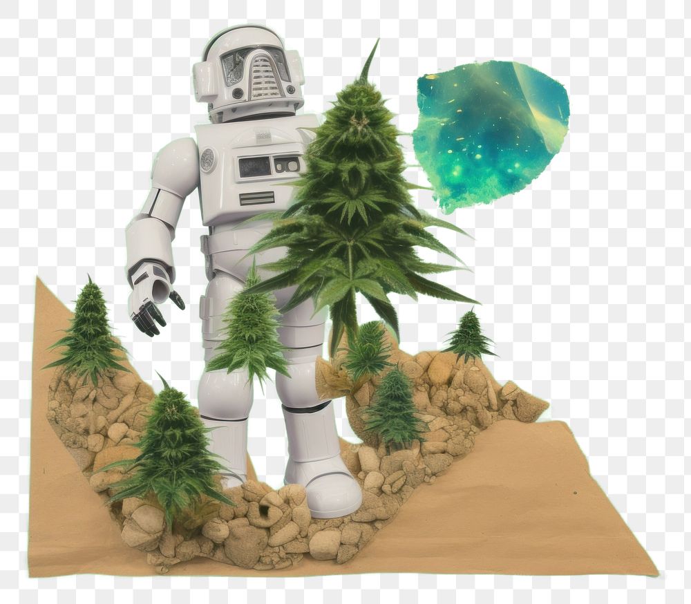 PNG Cannabis business person robot green.