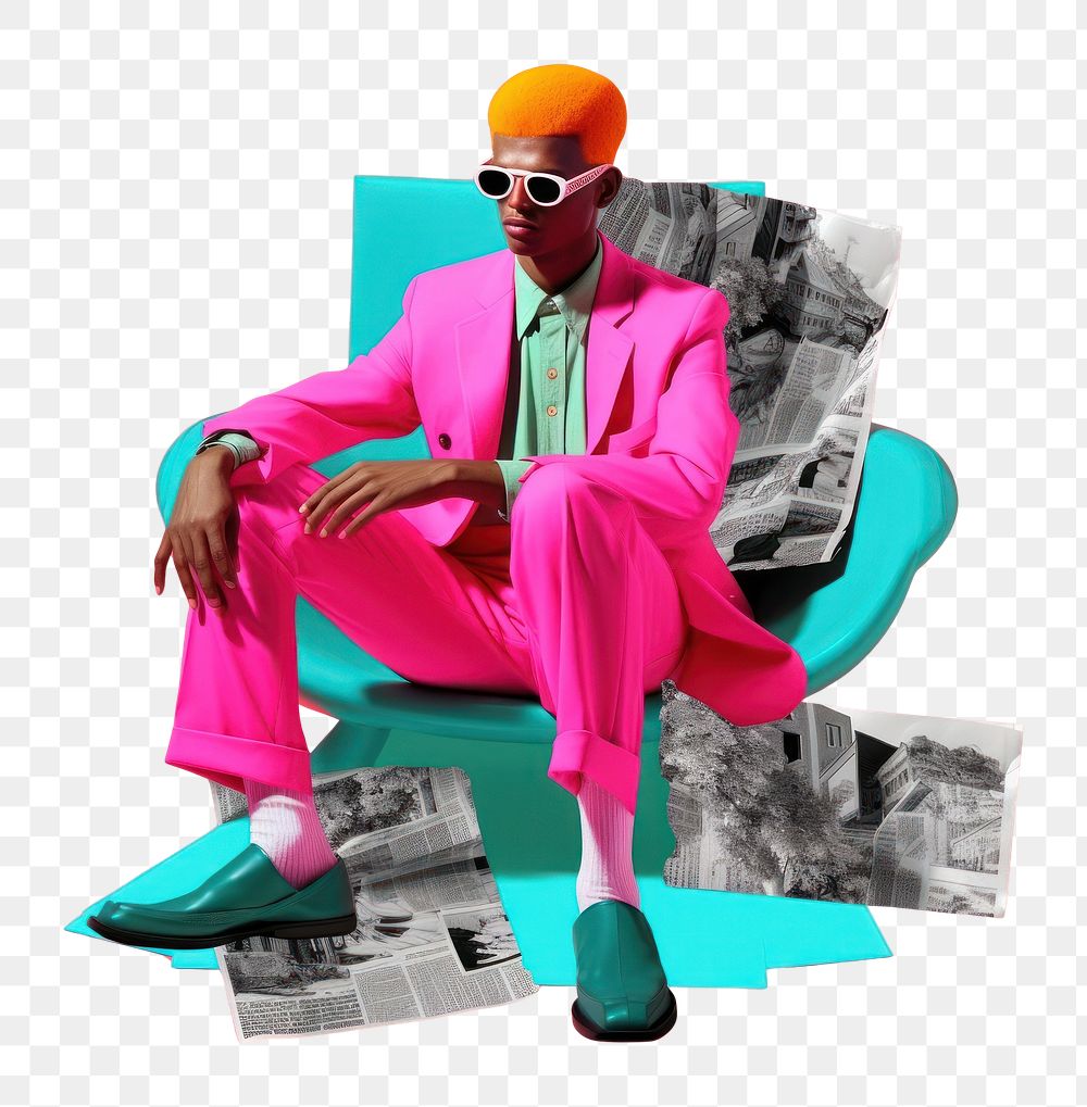 PNG Minimal pop art collage represent of street men fashion accessories sunglasses furniture.