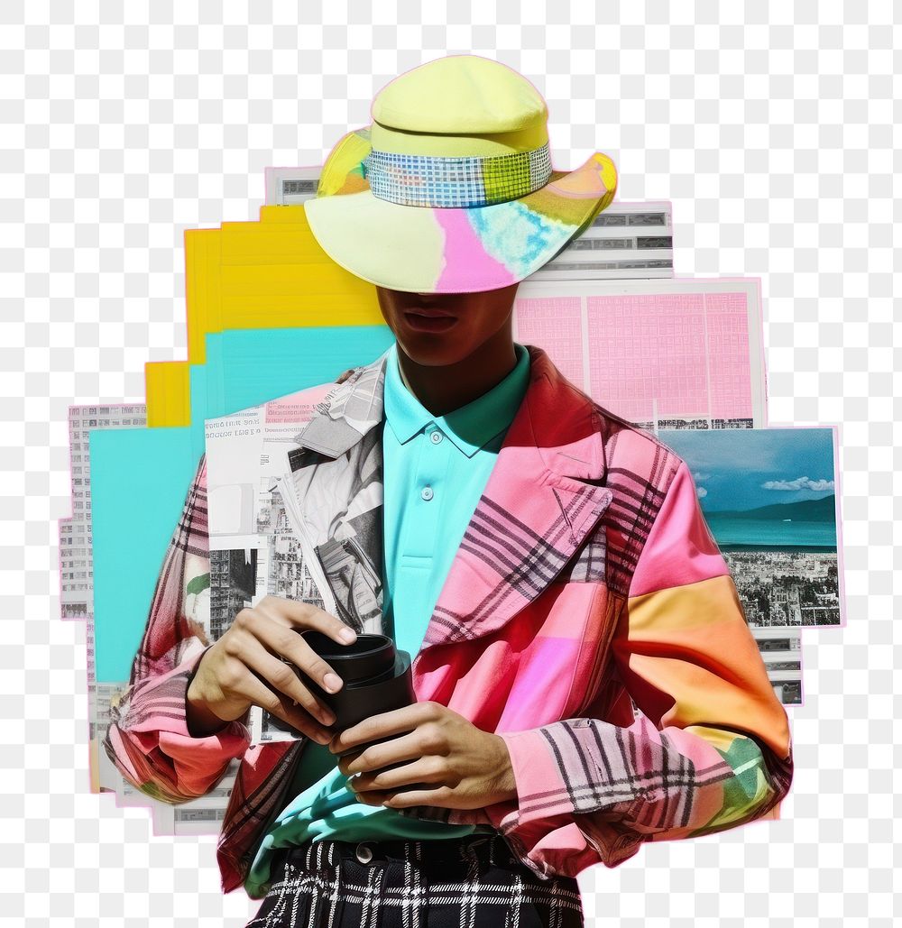 PNG Minimal pop art collage represent of street men fashion advertisement photography beachwear.