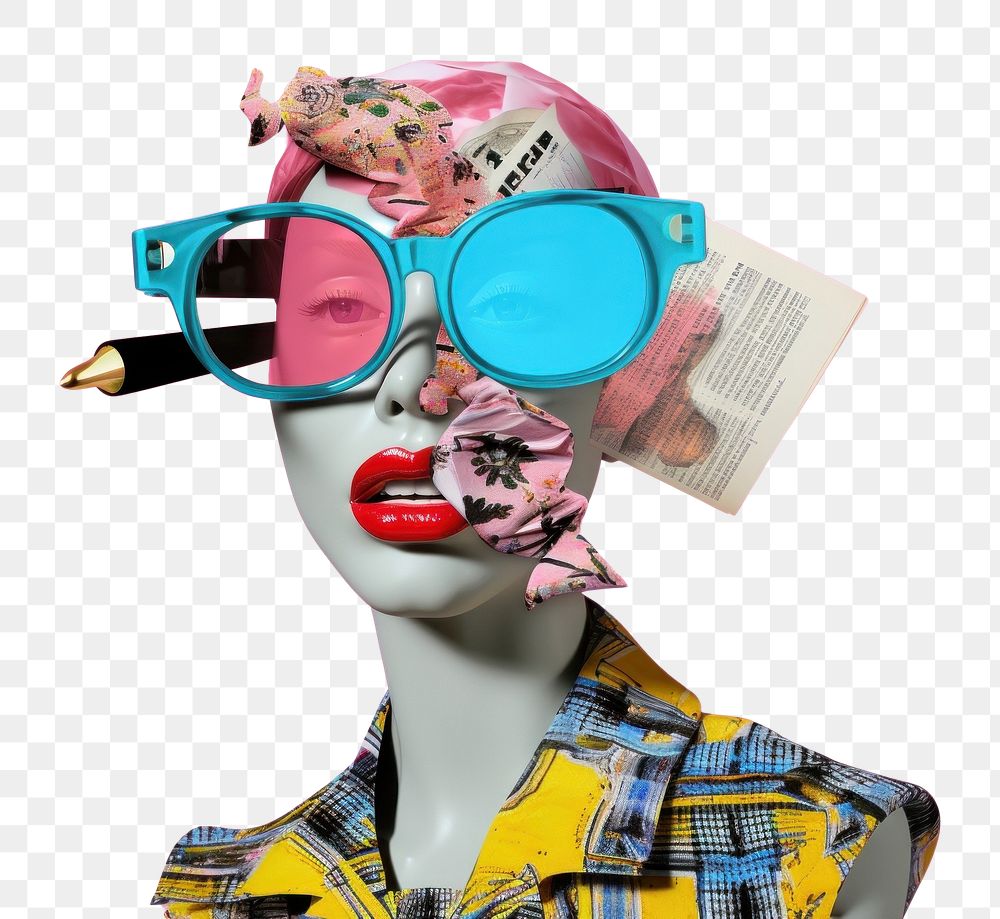 PNG Minimal pop art collage represent of y2k fashion advertisement accessories sunglasses.