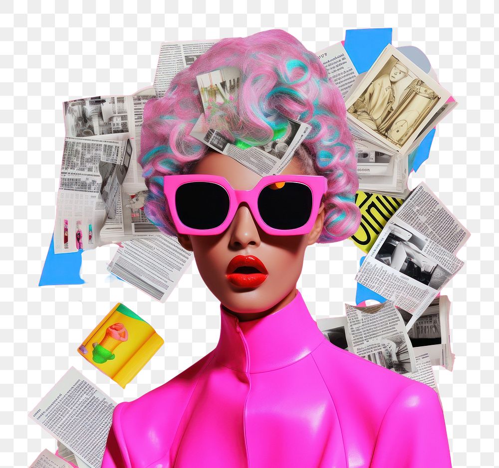 PNG Minimal pop art collage represent of y2k fashion publication person purple.