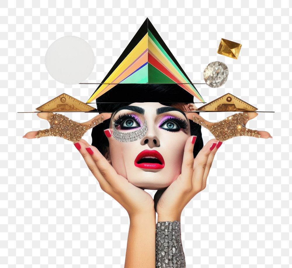 PNG  Symbolic mixed collage graphic element representing of drag queen photography clothing portrait