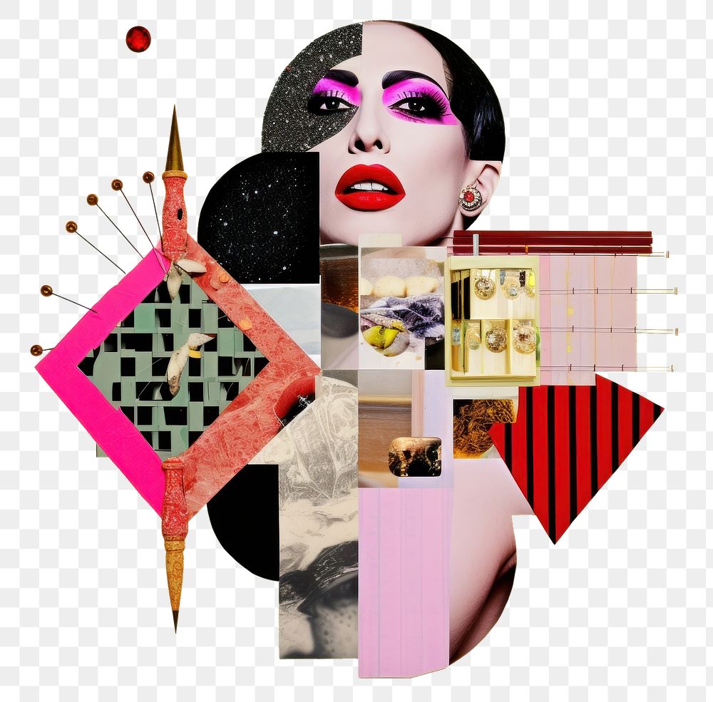 PNG  Symbolic mixed collage graphic element representing of drag queen symbol female person.