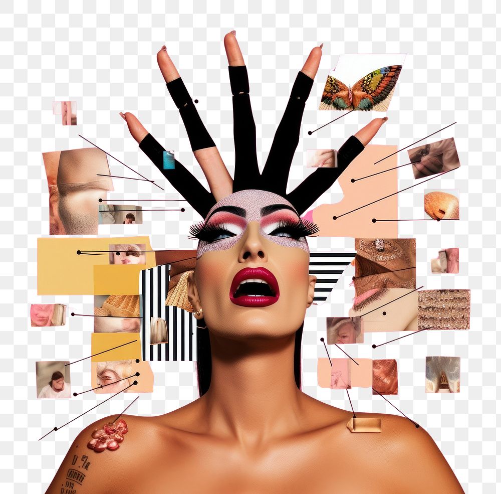 PNG  Symbolic mixed collage graphic element representing of drag queen advertisement person female.