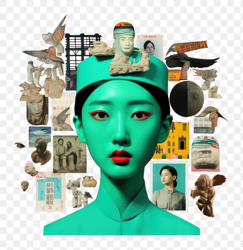 PNG Pop korea traditional art collage represent of korea culture weaponry painting female.