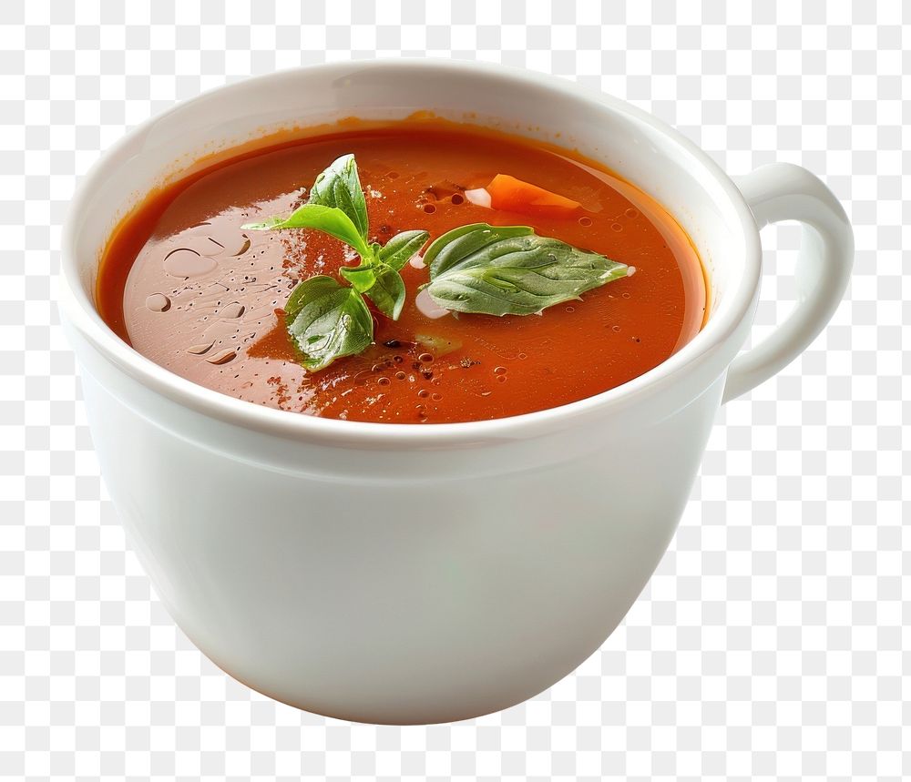 PNG  Cup of tomato soup ketchup curry food.