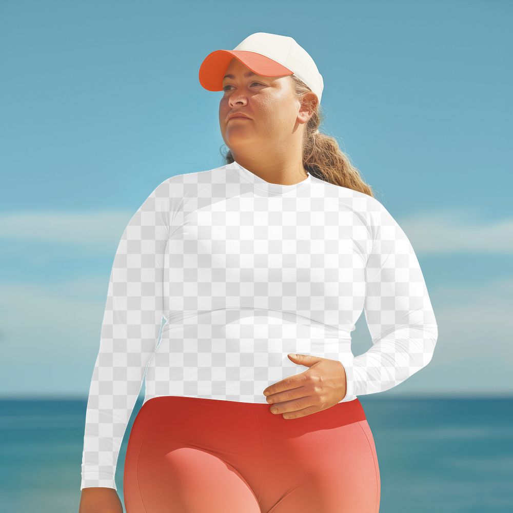 PNG Plus size women's long sleeve swim shirt mockup, transparent design