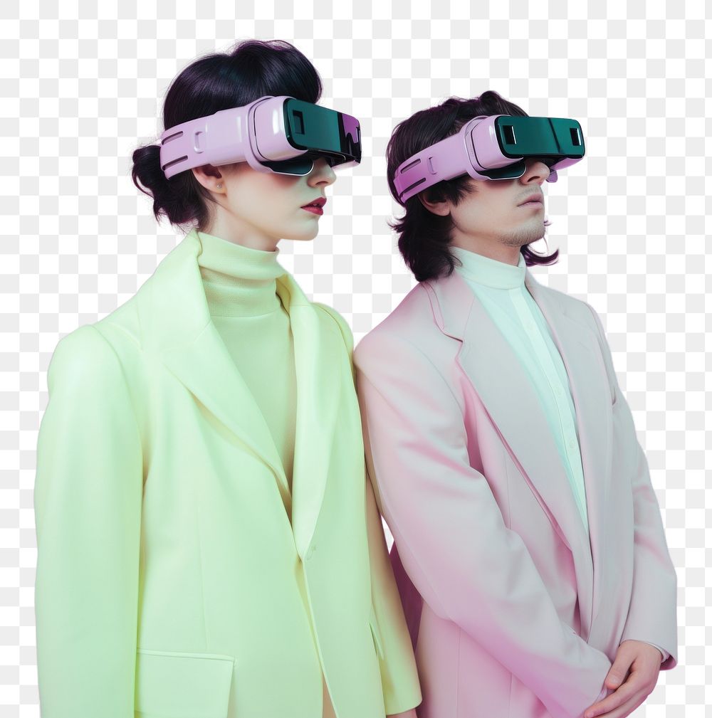 PNG  Photograph of couple dating wearing futuristic virtual reality glasses accessories photography accessory.