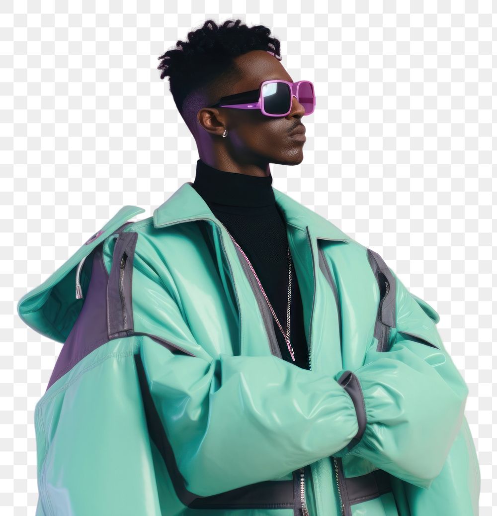 PNG Y2k futuristic fashion photography of black man portrait adult sunglasses.