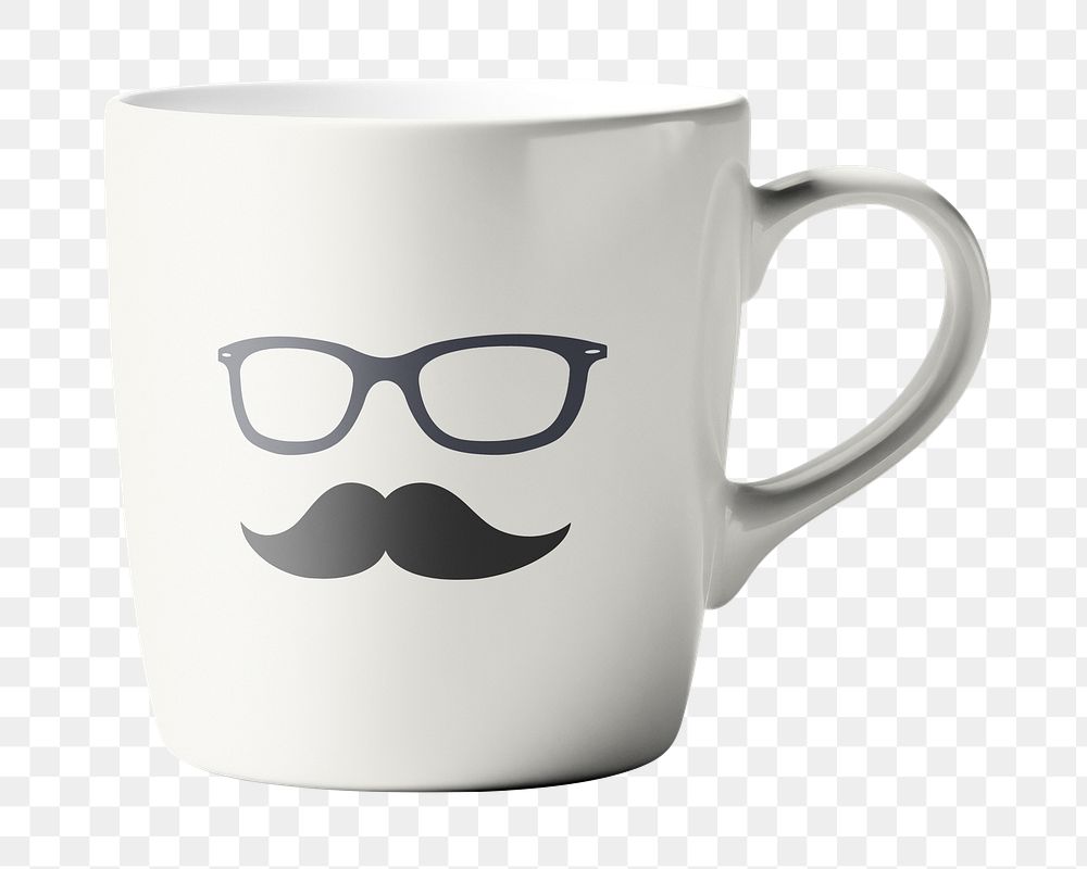 PNG Mustache ceramic mug, transparent background