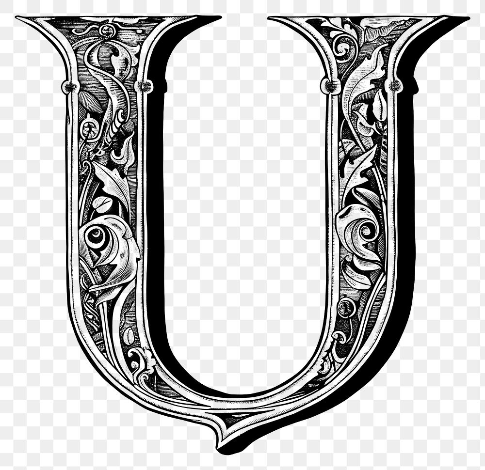 PNG U letter alphabet art horn text.