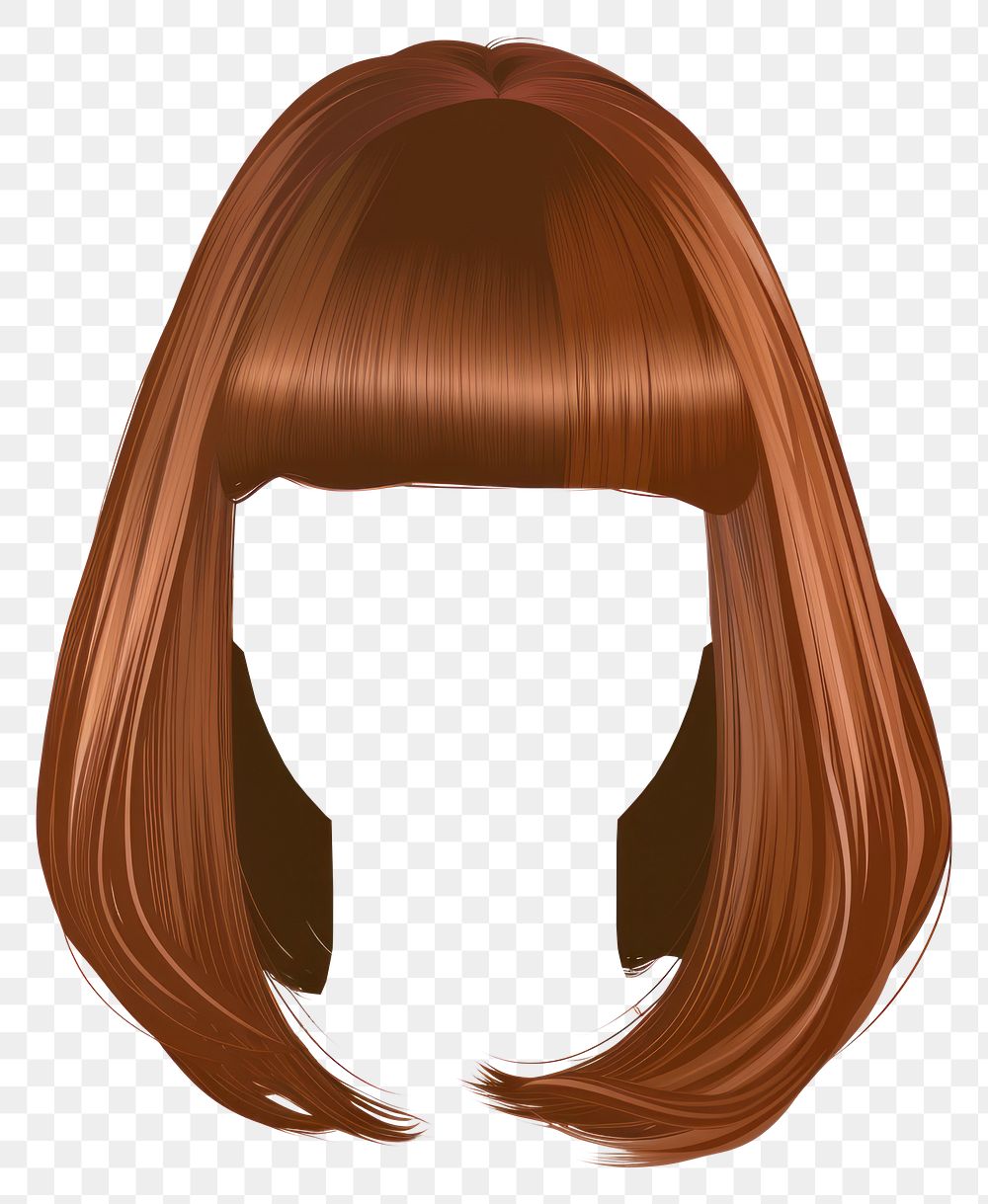 PNG Brown bob hair stlye wig white background front view.