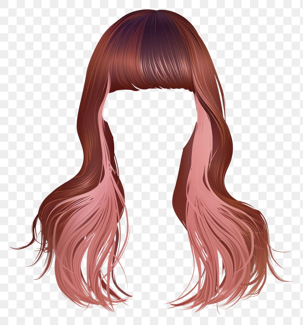 PNG Pink brown hair stlye adult wig white background.