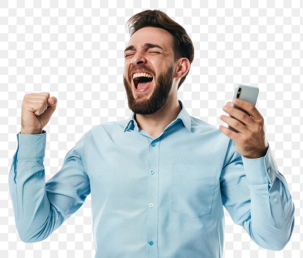 PNG  Happy winning business man surprised shouting person.