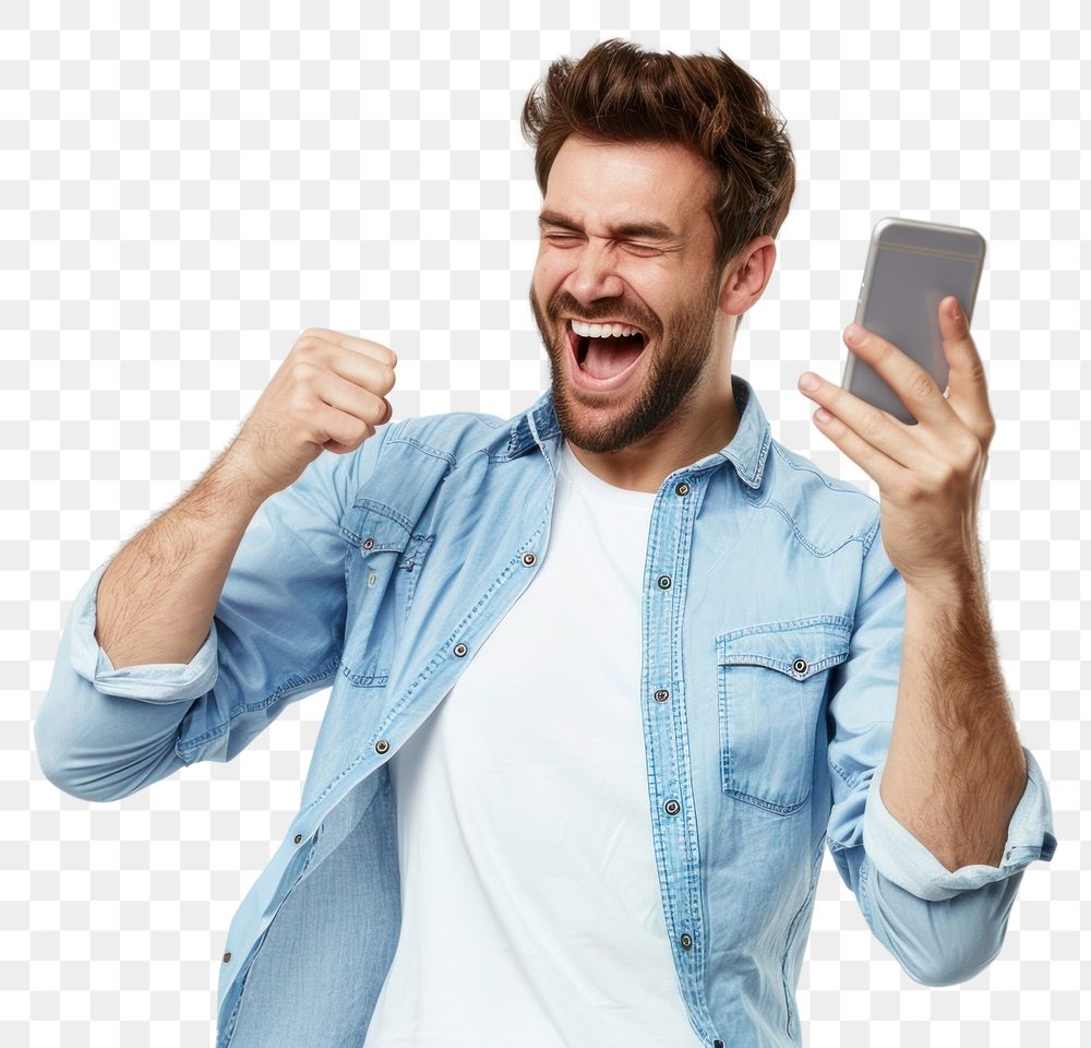 PNG  Happy winning business man shouting laughing person