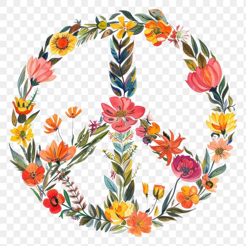 PNG Floral inside Peace Sign Shape embroidery graphics pattern.