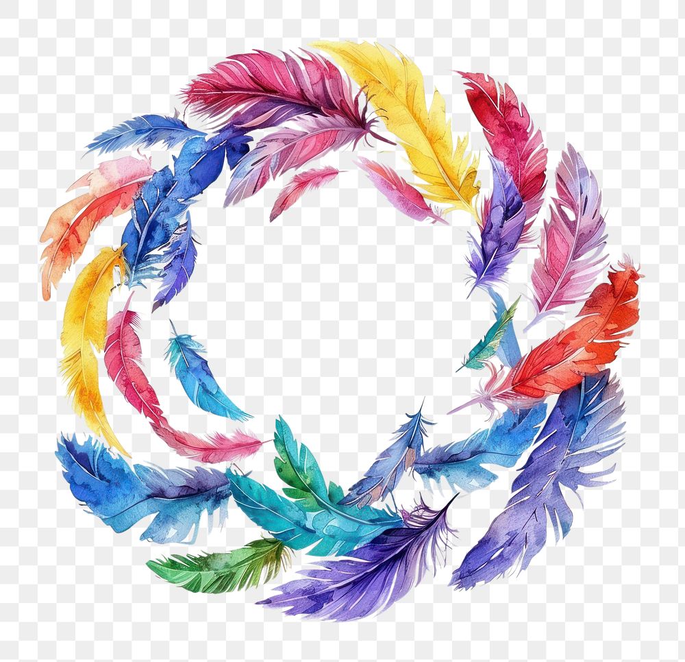 PNG Watercolor feathers wreath art accessories accessory