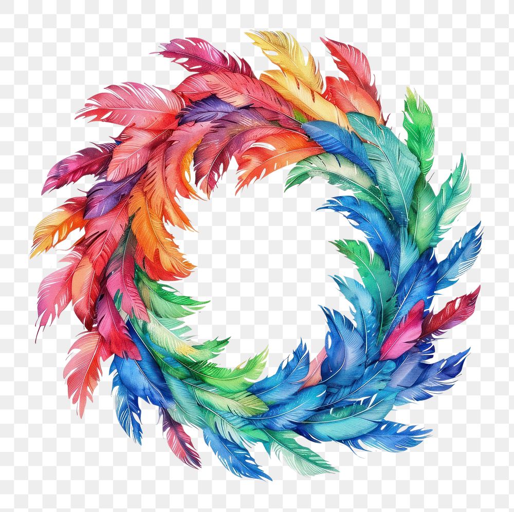 PNG Watercolor feathers wreath accessories accessory plant.
