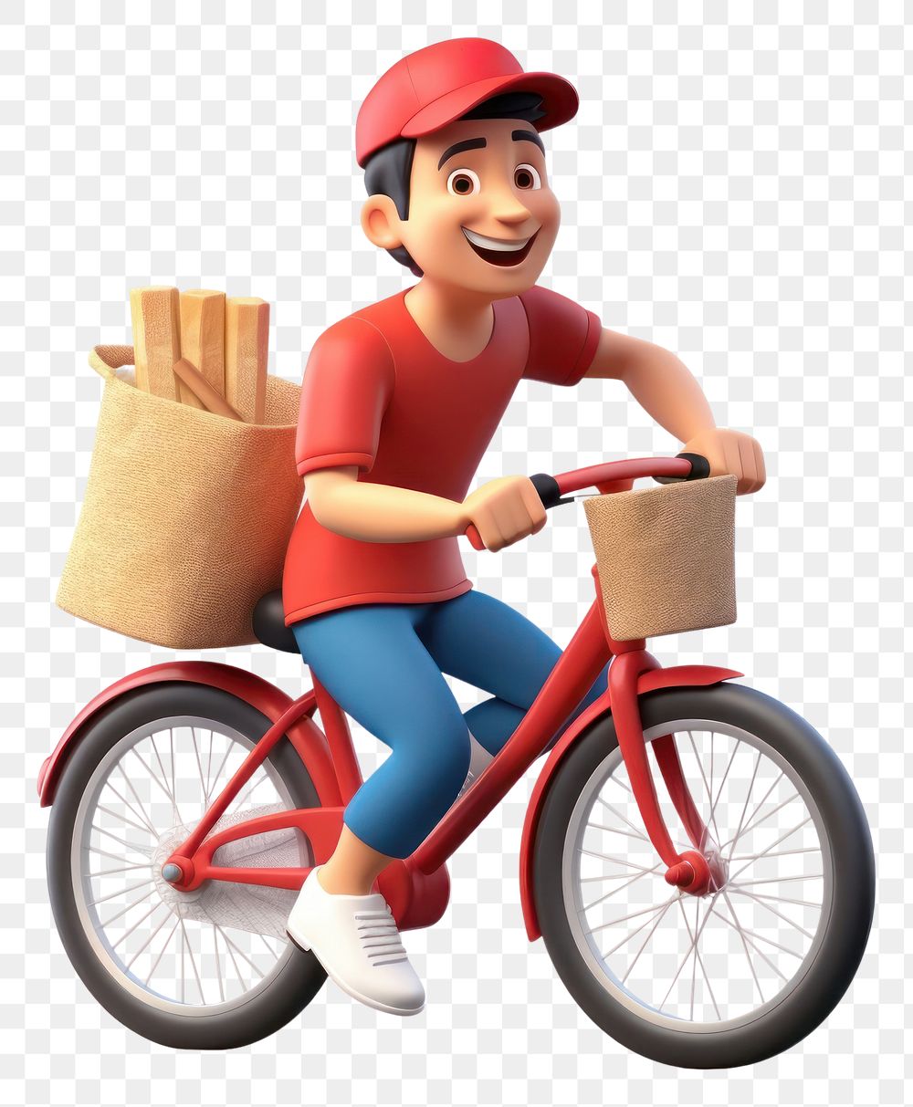 PNG Food delivery man riding a bicycle transportation cardboard clothing.