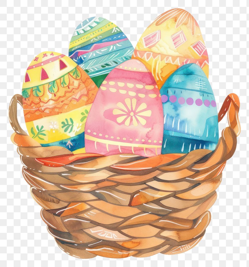 PNG Basket of colourful hand-painted decorated easter eggs accessories accessory diaper.