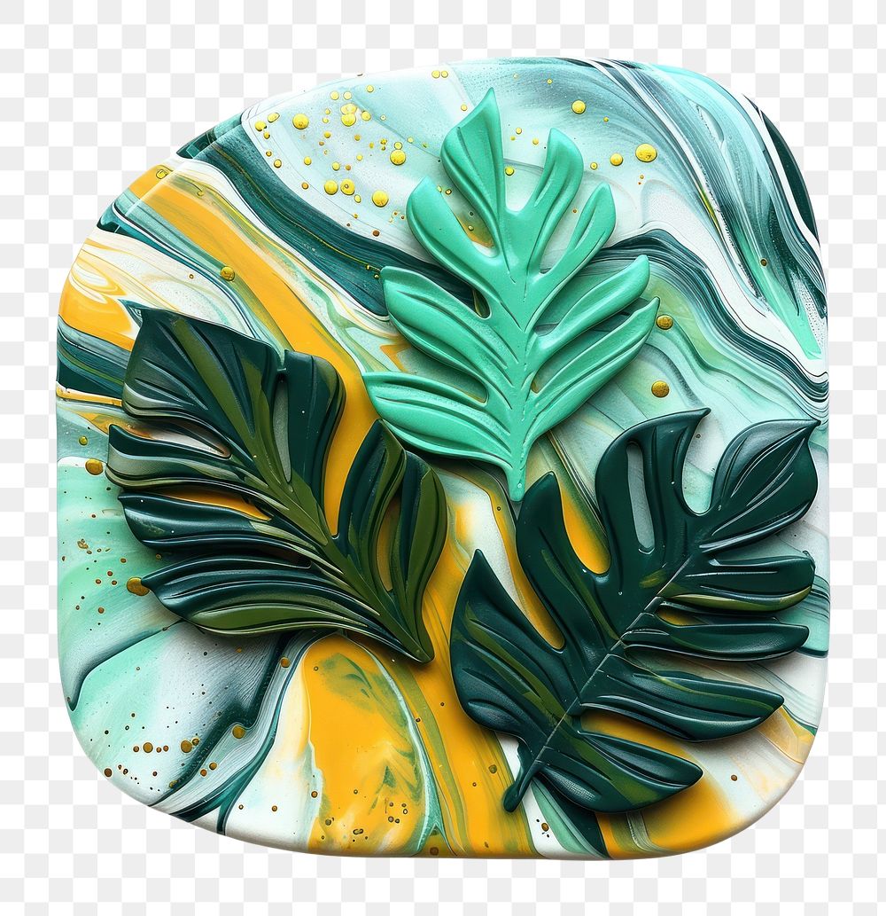 PNG Acrylic pouring tropical plants mousepad dessert cream.