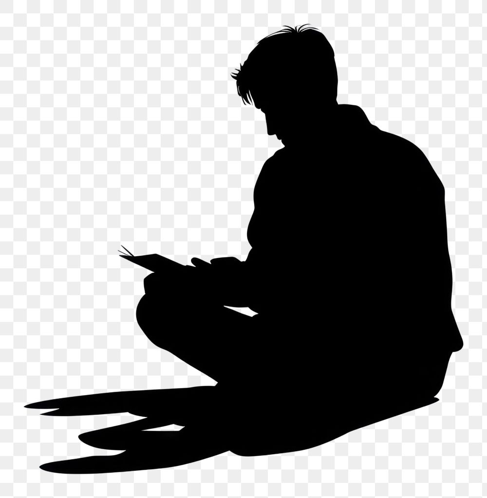 PNG Person Reading silhouette kneeling human.
