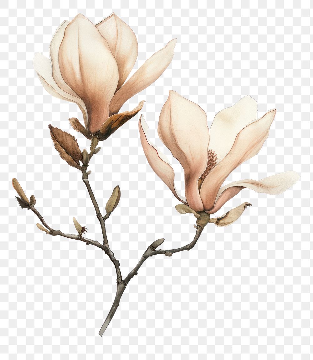 PNG Magnolia flower illustrated blossom drawing