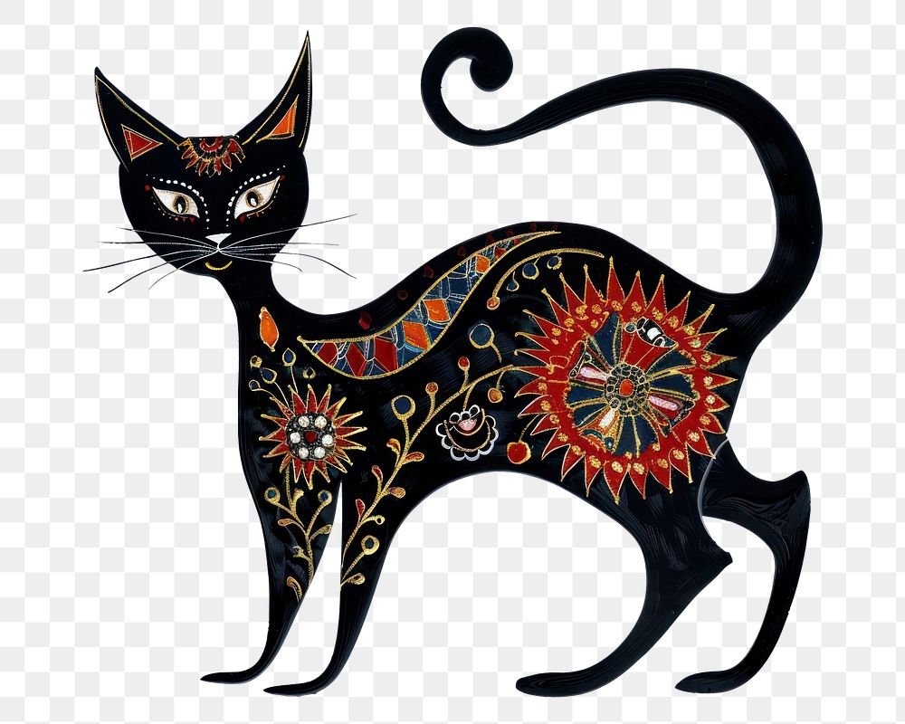 PNG Ottoman painting of black cat animal mammal pet.