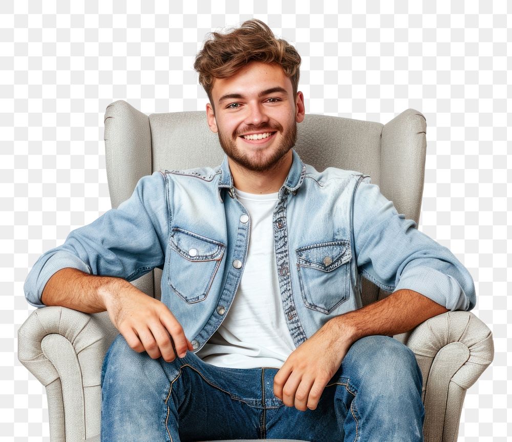 Happy man sitting on the armchair portrait furniture adult.