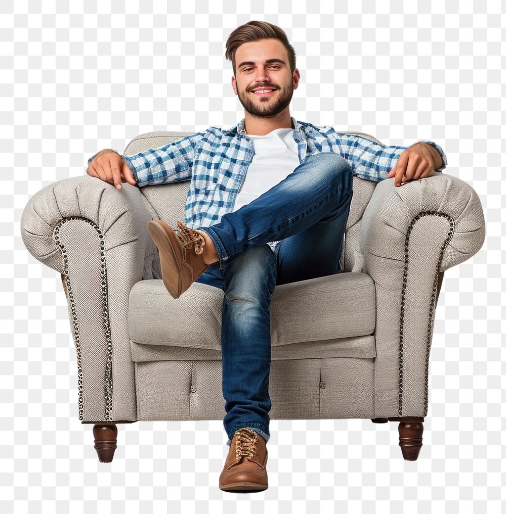 Happy man sitting on the armchair furniture portrait adult.