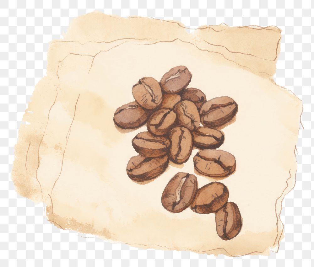 PNG Coffee beans sketch ripped paper white background freshness beverage.