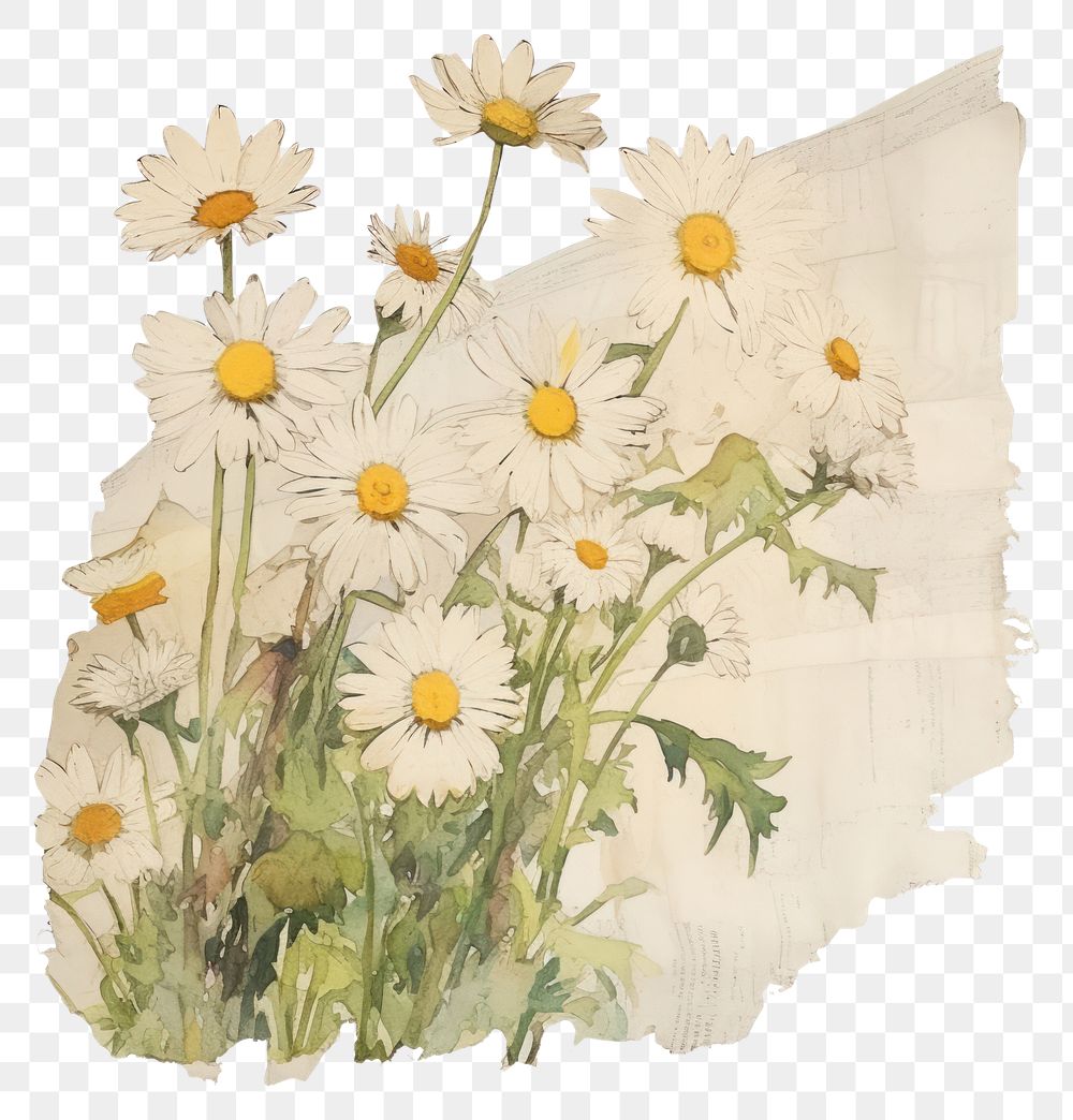 PNG Daisies drawing flowers on ripped paper plant daisy white