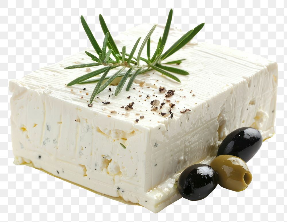 Whole feta cheese with olive food semifreddo freshness.