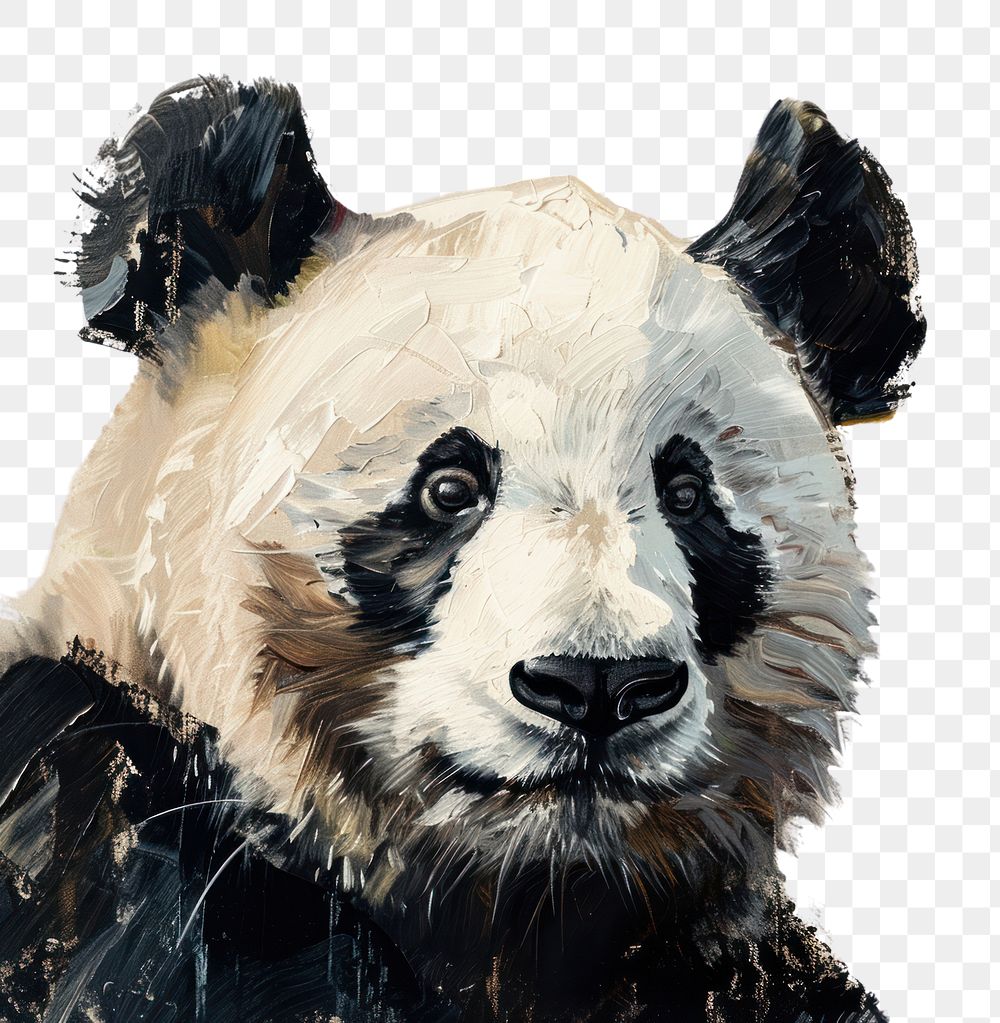 PNG Oil painting of a close up on pale panda wildlife drawing mammal.