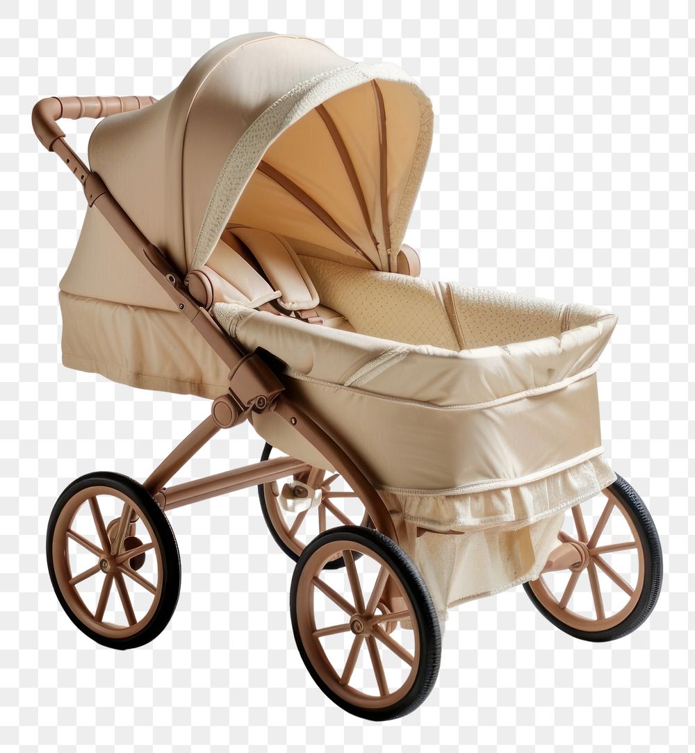PNG A baby stroller in beige tone wheel wheelbarrow wheelchair.