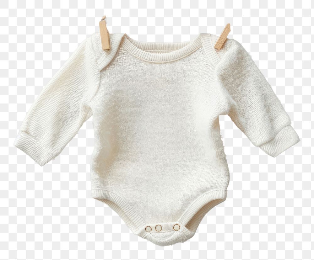 PNG Newborn babysuit hang on rope with clothespin sweater sleeve white background.