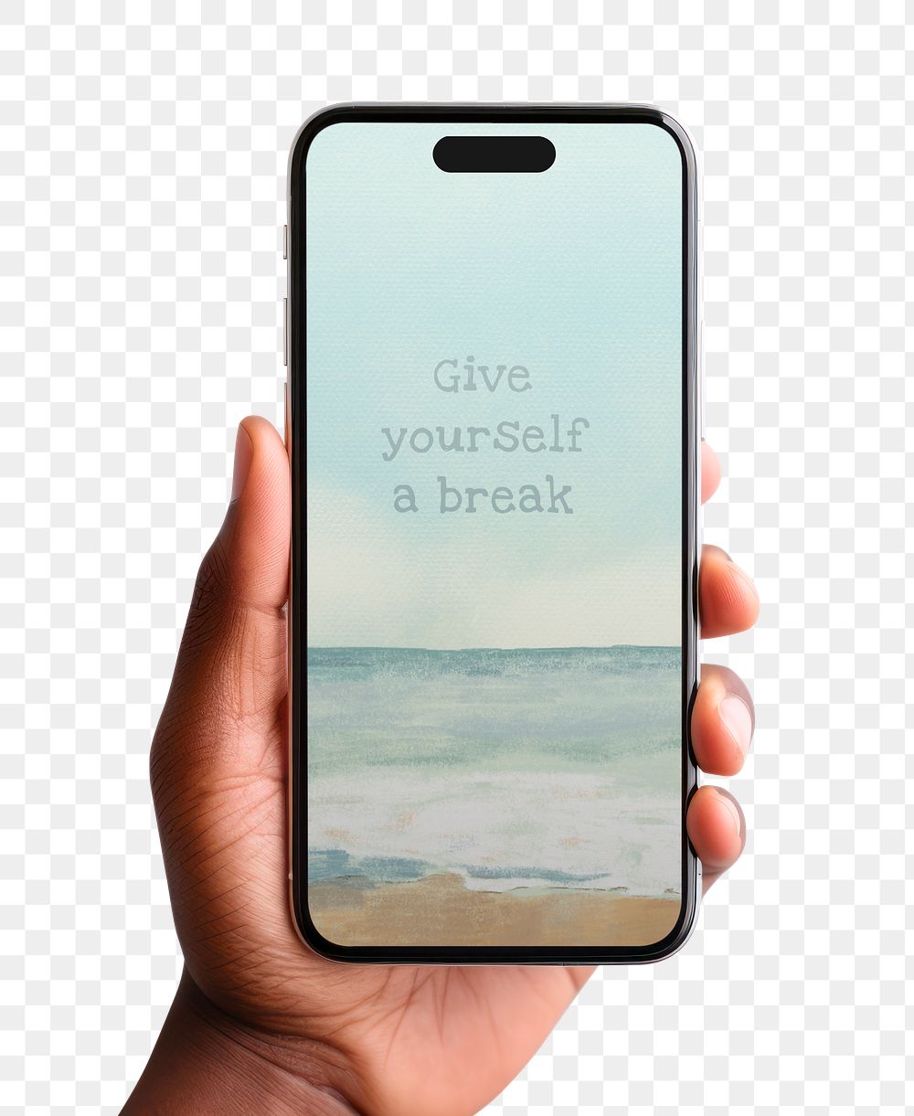 PNG Give yourself a break quote on phone screen, transparent background