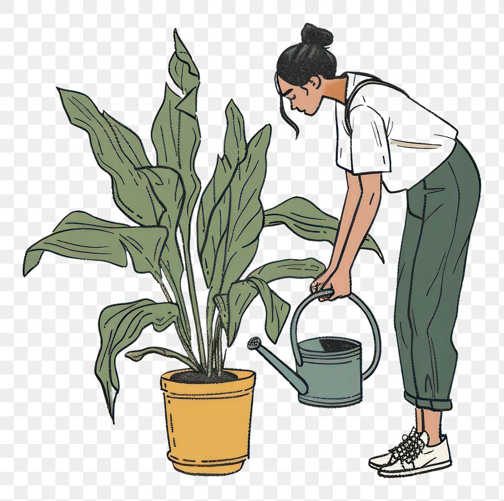 PNG Drawing watering plants gardening houseplant creativity.