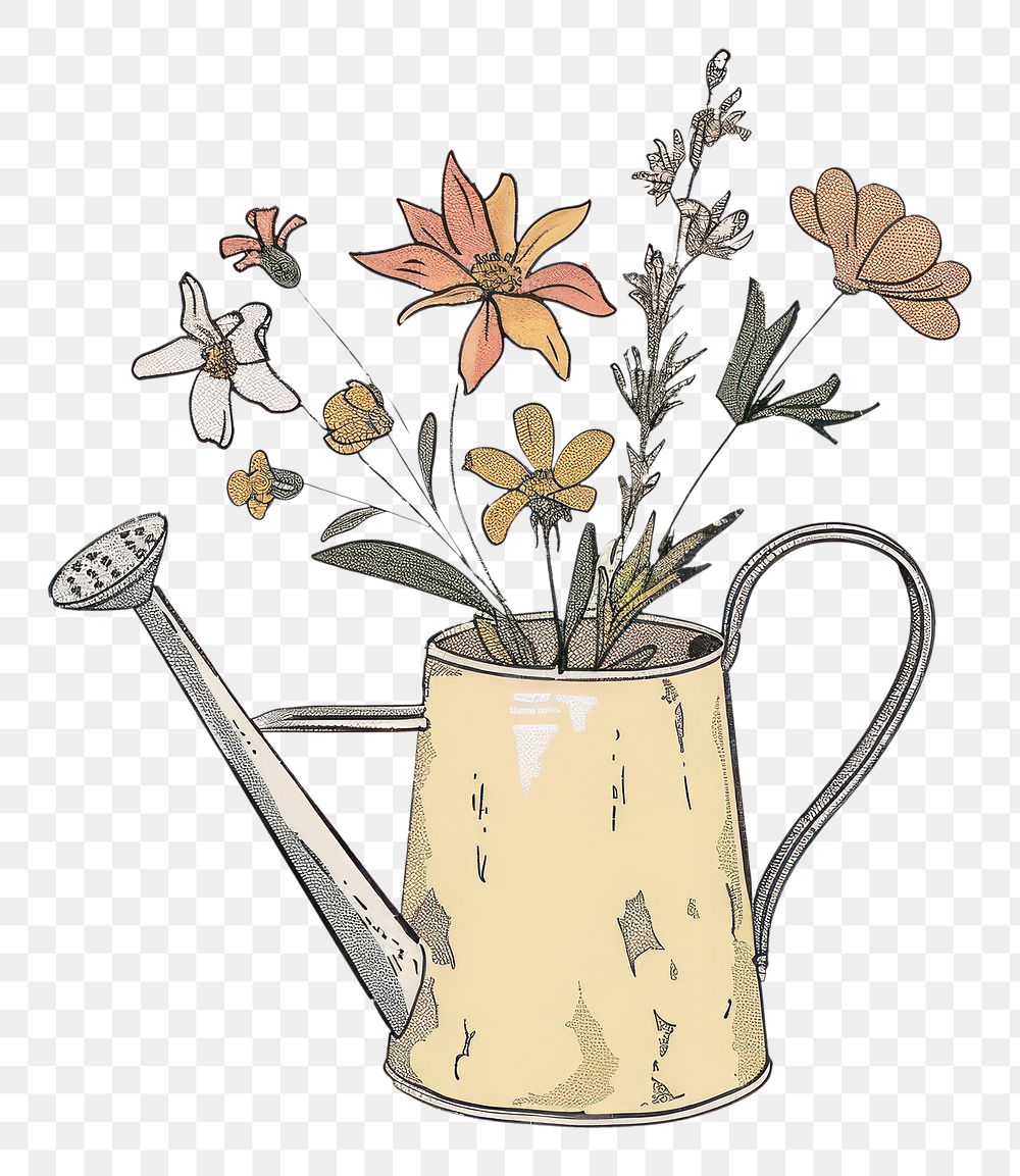 PNG Drawing watering can flower art plant.
