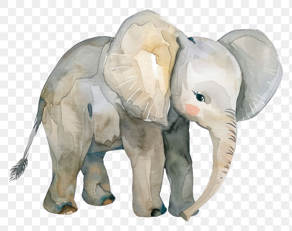 PNG Cute watercolor illustration of a baby elephant wildlife drawing animal.