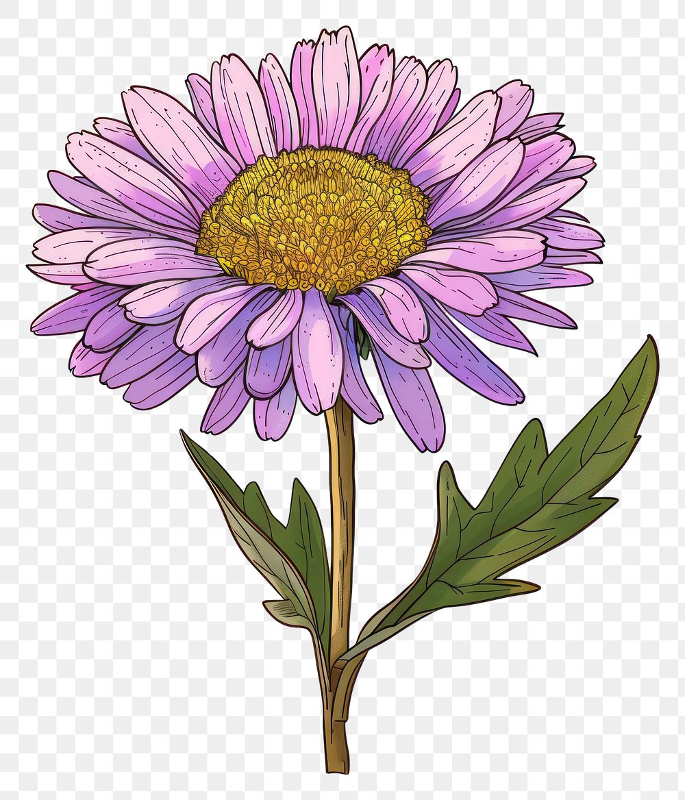 PNG Aster flower in the style of frayed chalk doodle plant daisy white background.