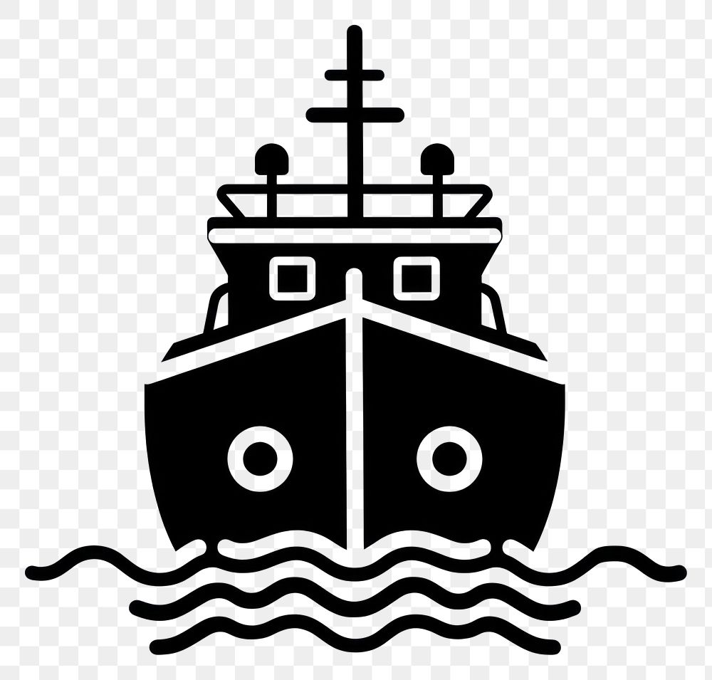 PNG A black vector line ship icon vehicle boat transportation.