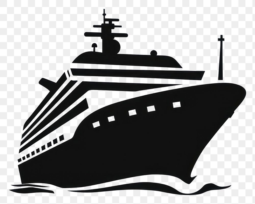 PNG A black silhouette cruise ship icon vehicle yacht transportation.