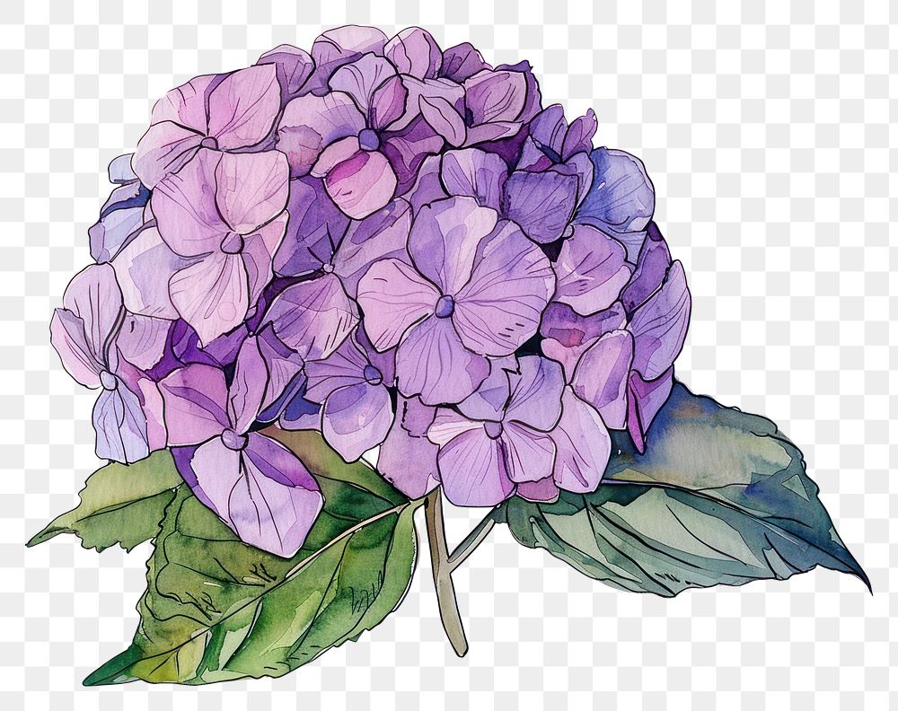 PNG A hortensia flower in style pen and ink sketch art illustrated.