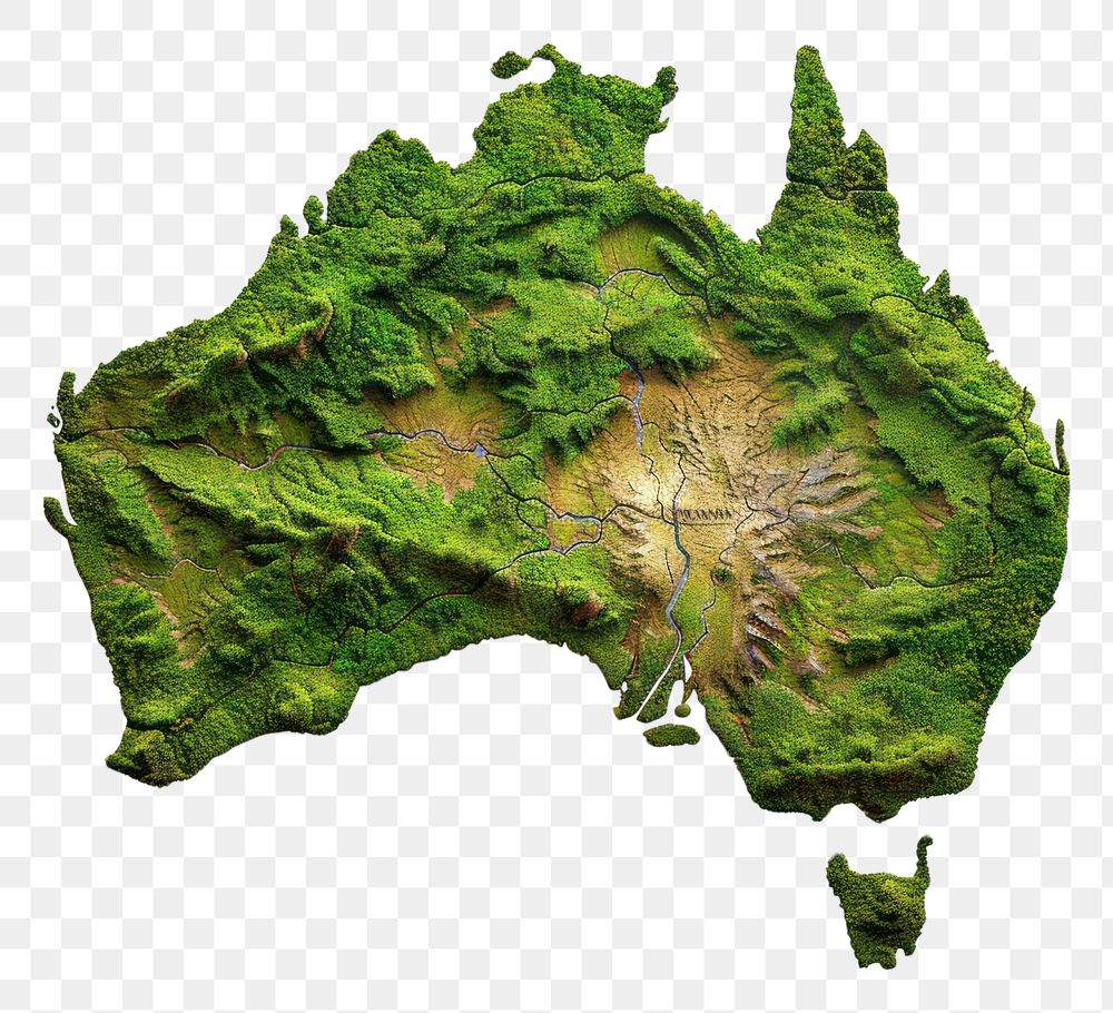 PNG Image of australia map top view green plant leaf.