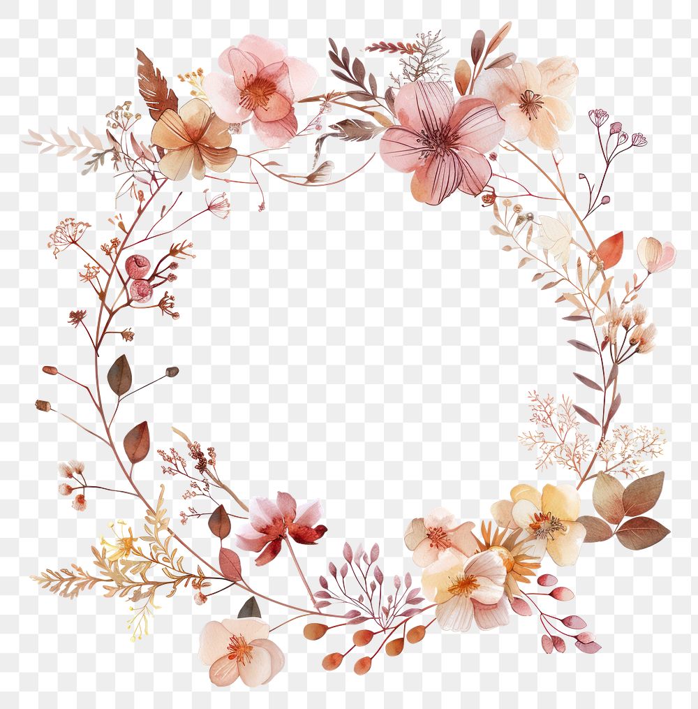PNG Dried flowers circle frame pattern plant white background.