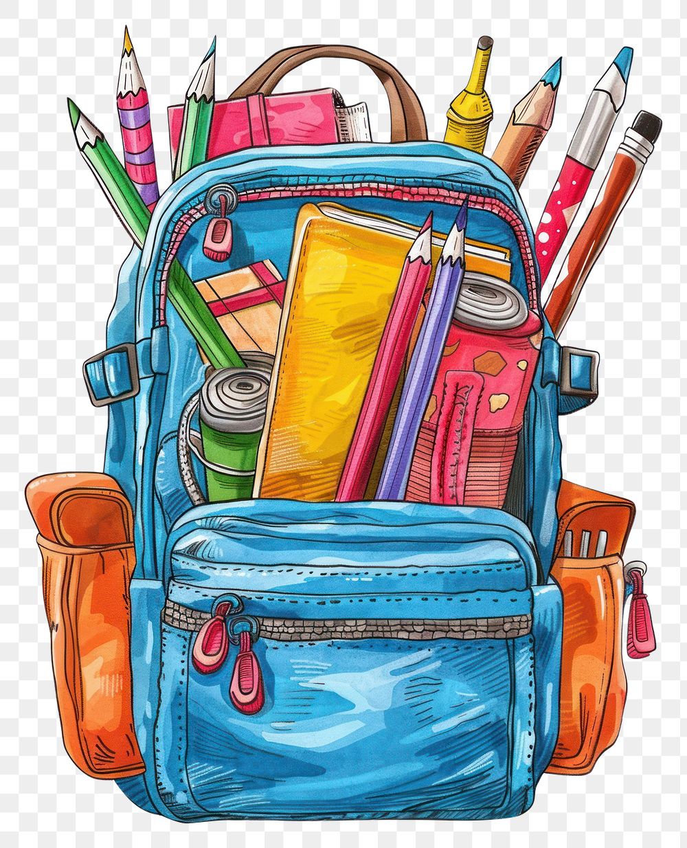 PNG Kids school backpack drawing sketch bag.