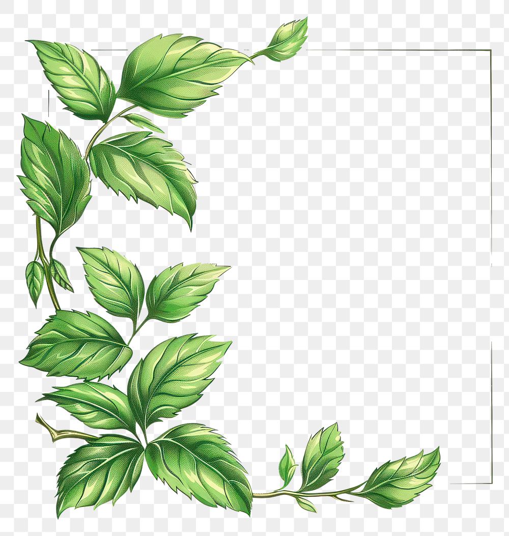 PNG Leaf in style of frame plant green herbs