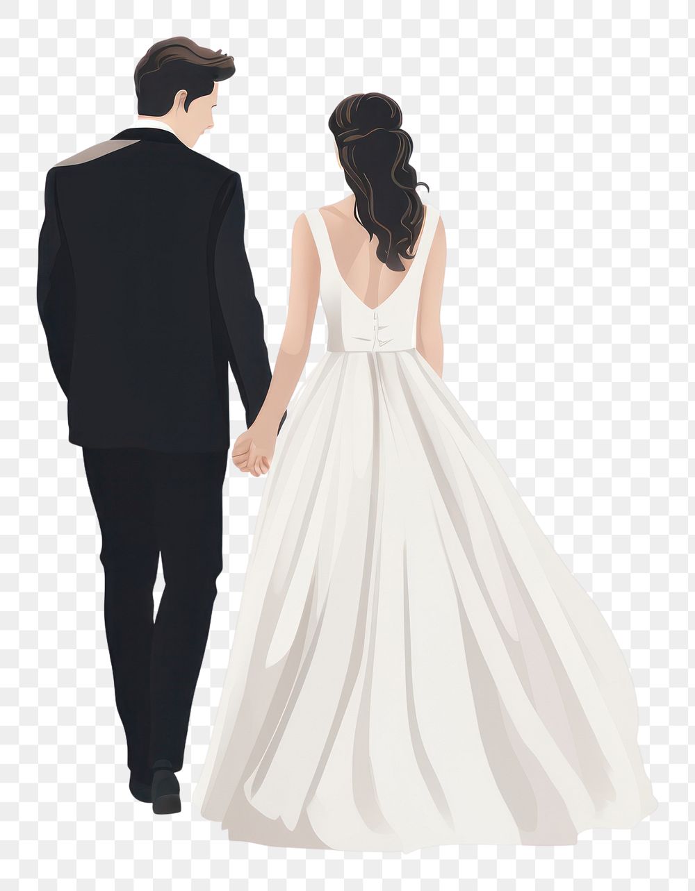 A groom and bride holding hands wedding fashion dress